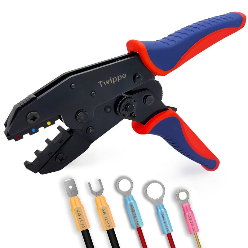 Twippo Crimping Tool for Heat Shrink Connectors  Ratchet Terminal Crimping Tool  Crimping Pliers  Ratcheting Wire Crimper for 22-10 AWG Terminal Connectors - Image 1
